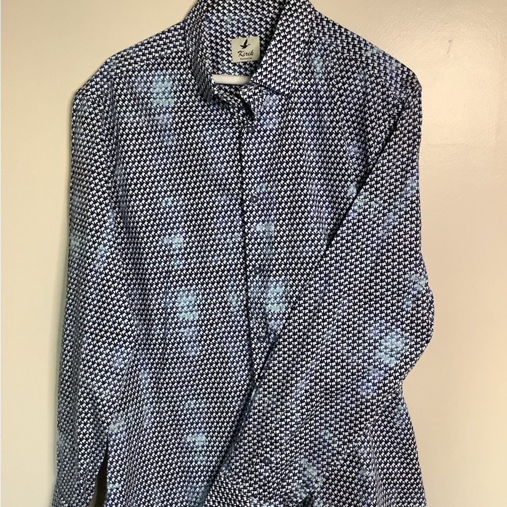 Men's Black and Blue Geometric Button Down Shirt